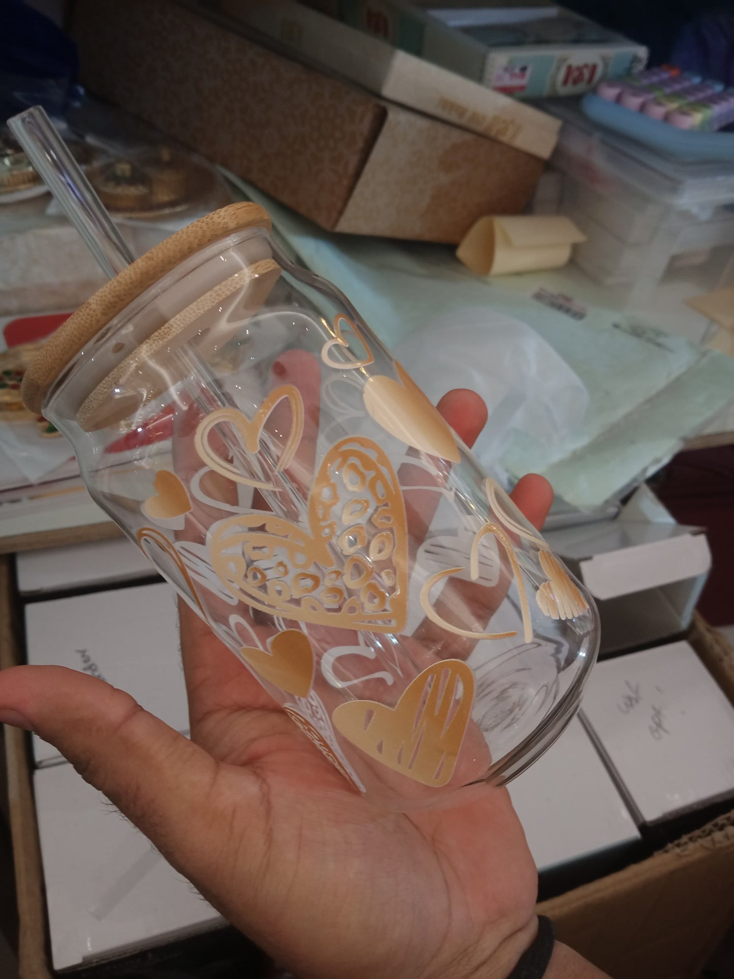 Golden Hearts Glass Tumbler