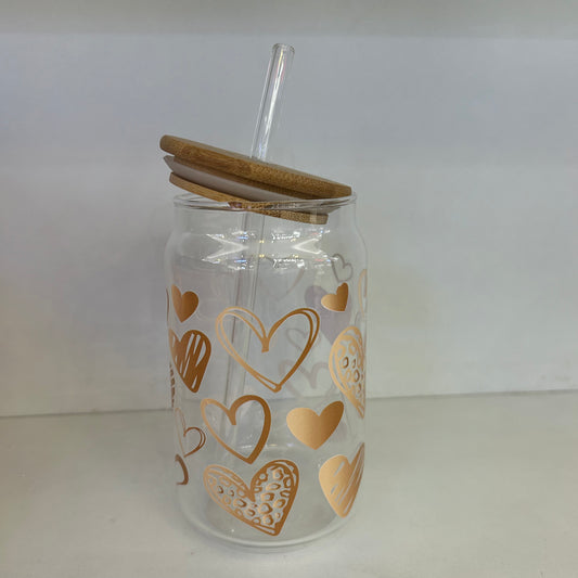 Golden Hearts Glass Tumbler